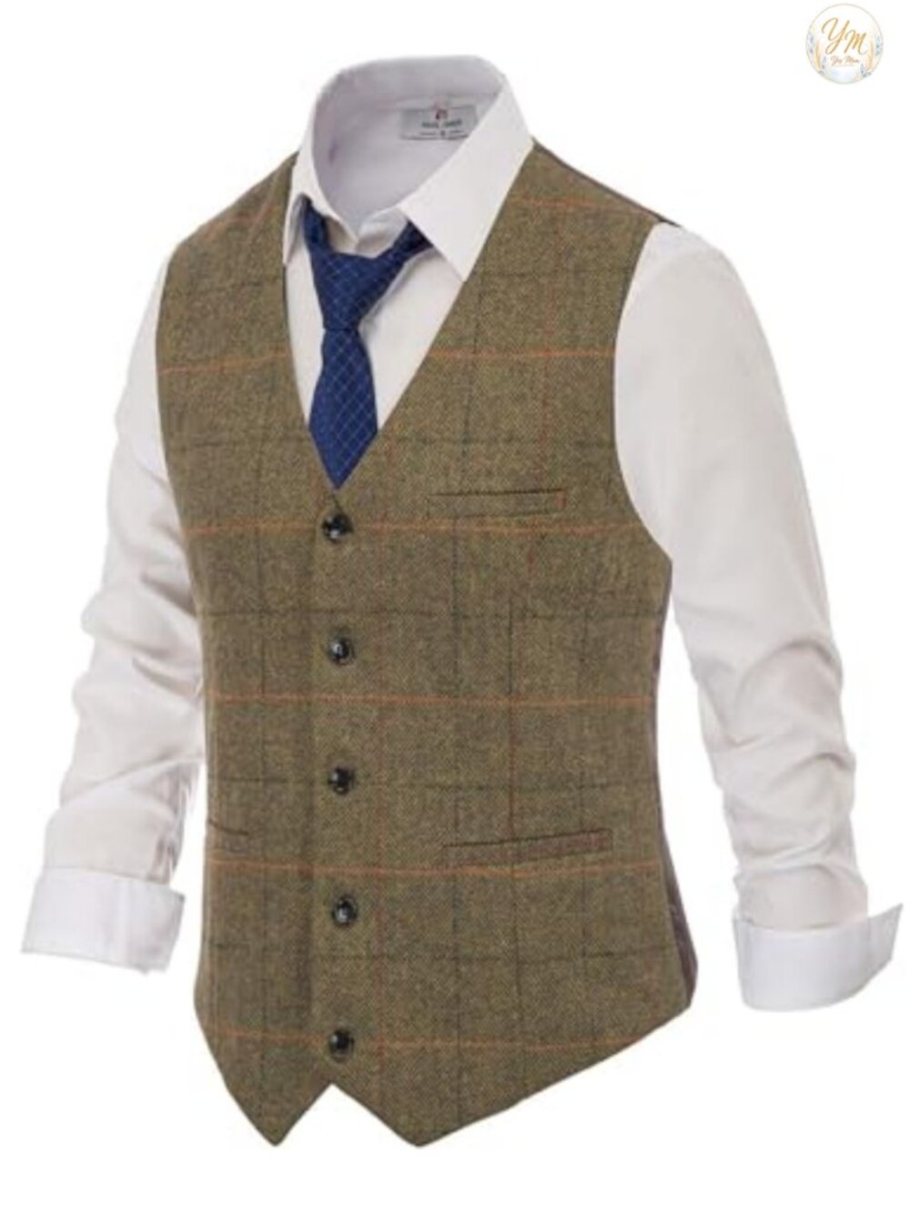 Mens Tweed Vest Herringbone Wool Blend Waistcoat Slim Fit V-Neck Business